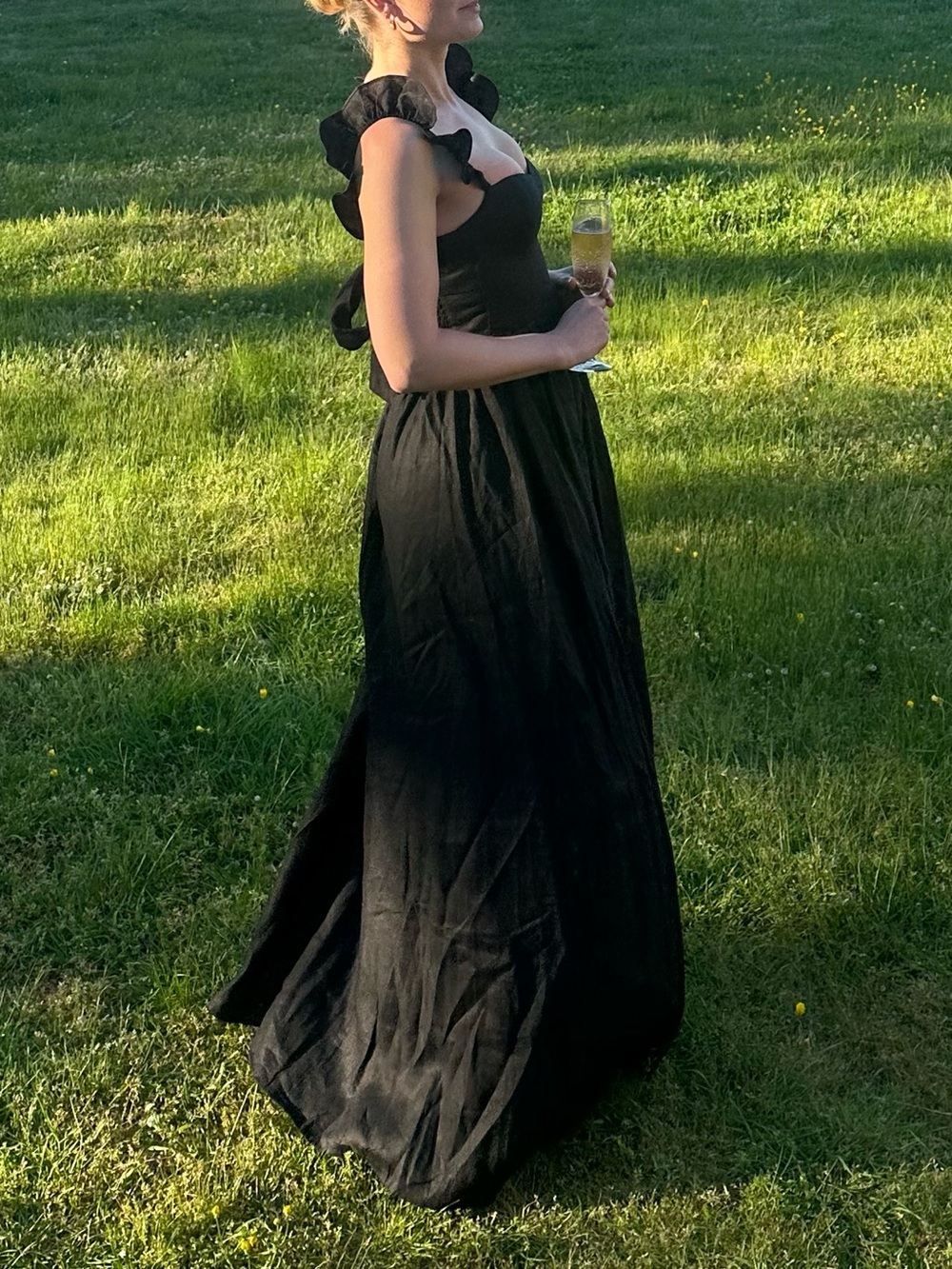 Reformation Linen Black Ruffle-Strap Maxi Dress - Picture 3 of 7